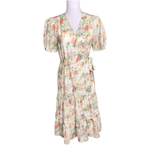 Alex Marie Size 6 Irene Floral Wrap Puff Sleeve Tiered Ruffle Hem Dress Boho